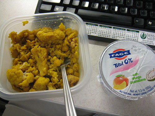 cauliflower, curry rice and fage