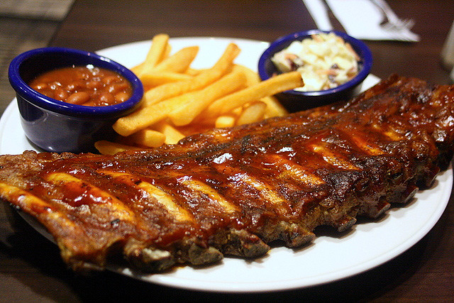Hickory Smoked Bar-B-Que Ribs with fries, ranch beans and coleslaw