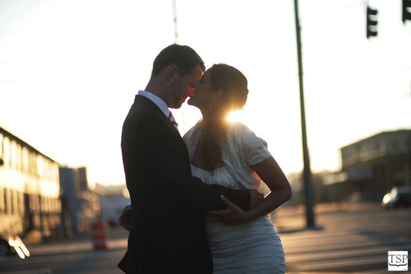 Bride and Groom at Sunset in the City