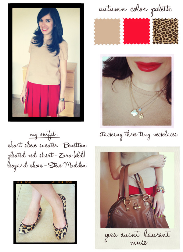 beige_sweater_red_skirt_leopard_shoes