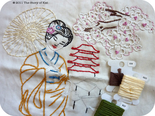 Geisha embroidery WIP