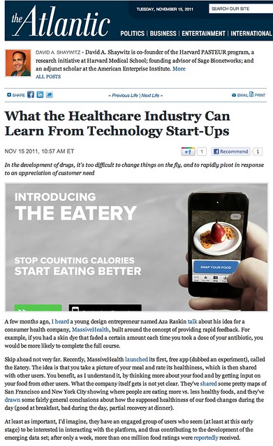 The Atlantic: What the Healthcare Industry Can Learn From Technology Start-Ups (11.15.2011)