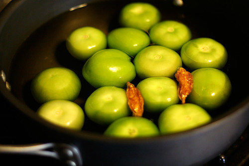 Tomatillo's cooking down for the sauce for my Butternut Squash Enchiladas with Tomatillo Sauce