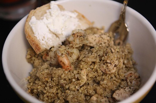 Chicken and Shrimp Quinoa with Goat Cheese Rosemary Bread