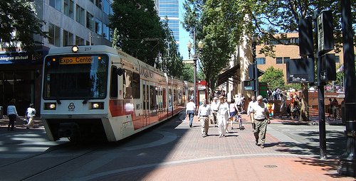 highly walkable and transit-accessible in downtown Portland (courtesy of Reconnecting America)