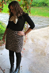 Outfit - leopard pencil skit, crocheted turbin scarf