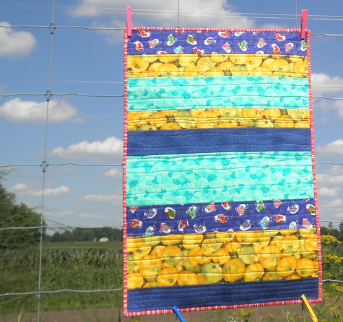 Blue, Turquoise and Yellow Strip Quilt