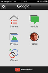 Google+ for iPhone: Home screen