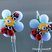 Earring : Blue Ladybug Flower Blossom