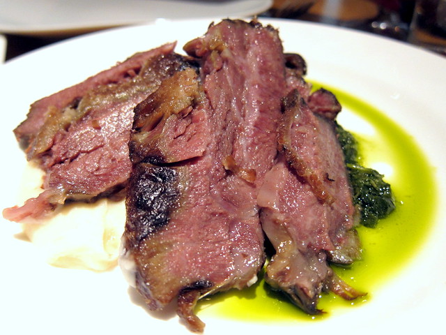 FORTY-EIGHT HOUR BEEF CHEEK OR THREE MINUTE FLANK STEAK WITH WHITE PURÉE AND CHIMICHURRI