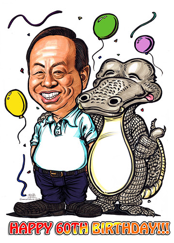 Birthday caricature for Heng Long with crocodile - final