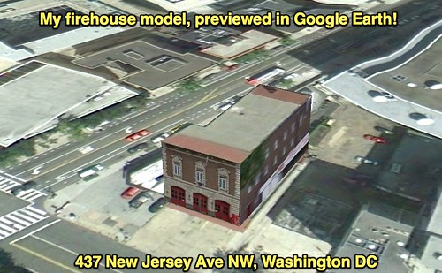 My firehouse model, previewed in Google Earth!