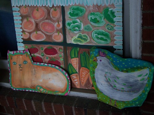 cat, vegetable garden and chicken by Emilyannamarie