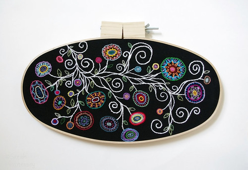 Black and White with Rainbow Flowers Oval Embroidery HoopBlack and White with Rainbow Flowers Oval Embroidery Hoop