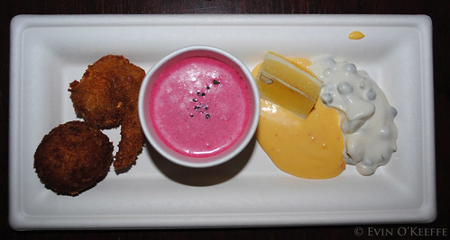 Greene's Chilled Beet Root Soup and Seafood Sampler