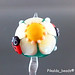 Single Bead : Teal Green Ladybug Flower Blossom