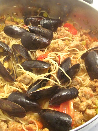 Sausage and Mussel Spaghetti