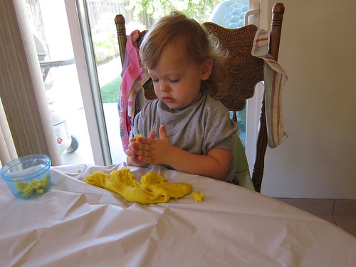 Lily playing with homemade playdough