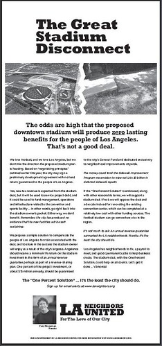 Los Angeles Neighbors United ad against public funding for a football stadium, Los Angeles Times, Tuesday 7/26/2011