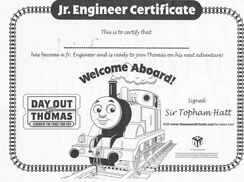 Day Out With Thomas Jr. Engineer Certificate