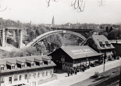 Enghaldenstrasse, Bern, Switzerland. Lorraineviadukt under construction. Circa 1940.