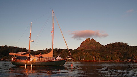 Architeuthis moored at the Bora Bora yacht club.