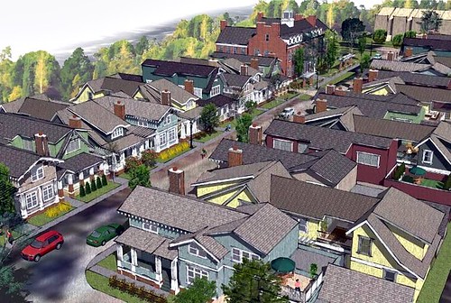 aerial rendering of SchoolStreet Homes as conceived (via SchoolStreetLibertyville.com)