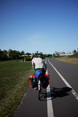 Cycling along the Toyohira River cycle path in Sapporo, Japan