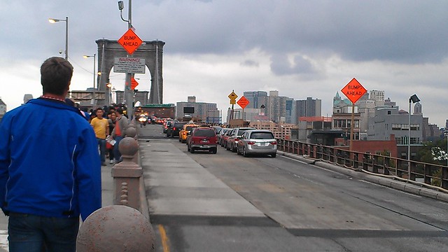 Traffic backed up on Brooklyn Bridge