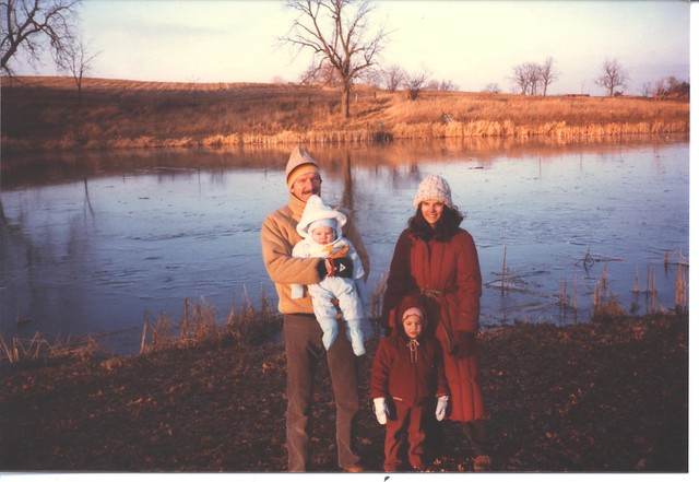 1984 At the old Petrie Wisconsin Land with Mom, Dad, and Evan