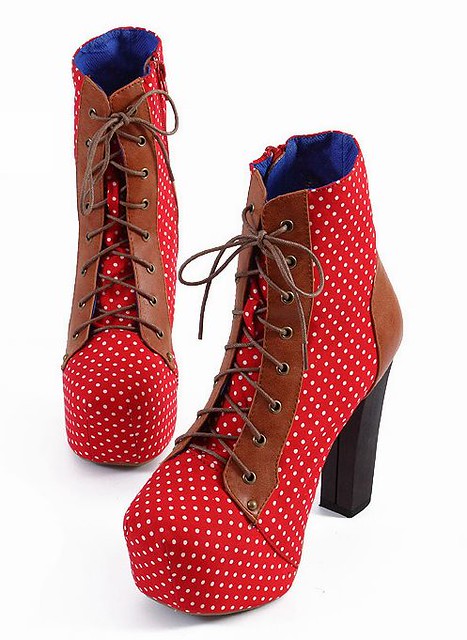 thick short-polka dots boots-red