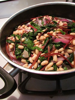 Swiss Chard with Onions, Garlic and Cannellini Beans