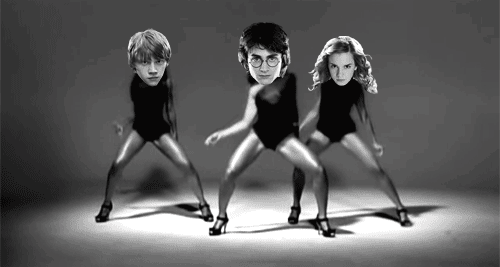 animated gif of Harry Potter, Ron Weasley, and Hermione Granger dancing to Single Ladies