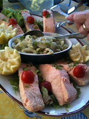Poached Salmon with Cucumbers from the Garden