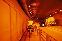 Cycling through a tunnel on Route 5 near Otaru, Hokkaido, Japan