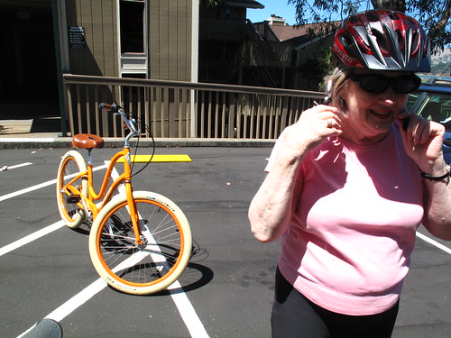 mom and her orange bike