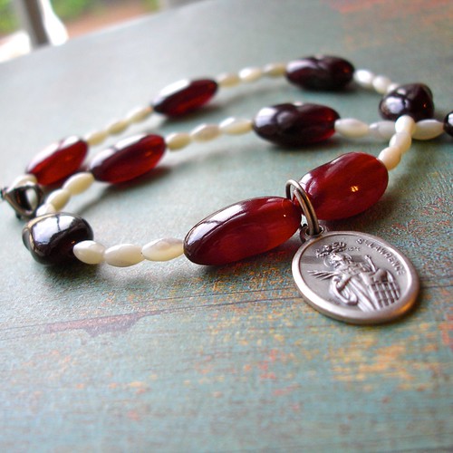 Red Beans & Rice Necklace with St. Lawrence pendant