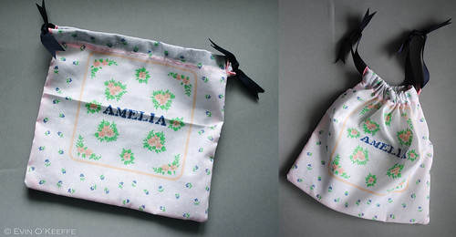Upcycled Ladies Handkerchief Drawstring Bag