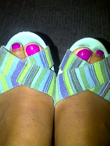 Wearing American Apparel neon nail polish on the toes. So bright