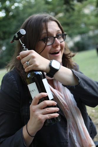 Jen Opening the Wine at the Champ de Mars