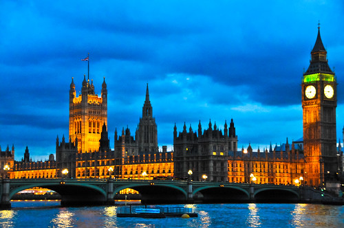 The Houses of Parliament and Big Ben at Westminster Palace London England at Night