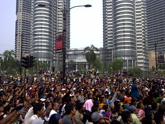 Crowd gathered outside KLCC