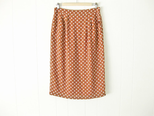 brown polka dot pencil skirt