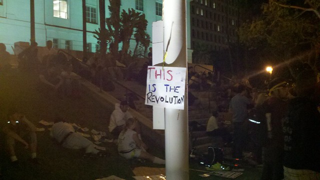 Night falls on Day One of Occupy LA