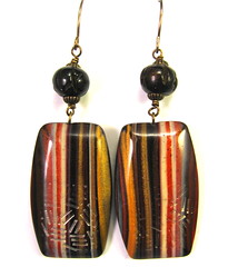Scrap Clay Vertical Striped Earrings with Black Carved Horn Bone Beads