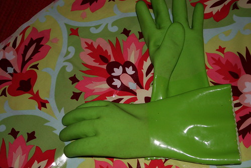 gloves and oil cloth