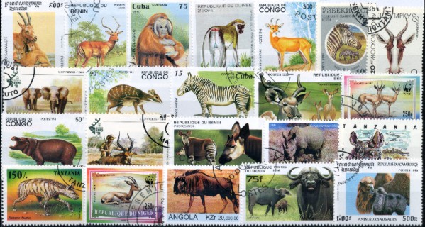 Známky - 50 rôznych, zvieratá