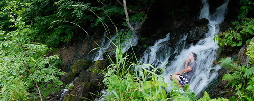 Cooling off during a steep climb up to Naganuma near Niseko, Hokkaido, Japan