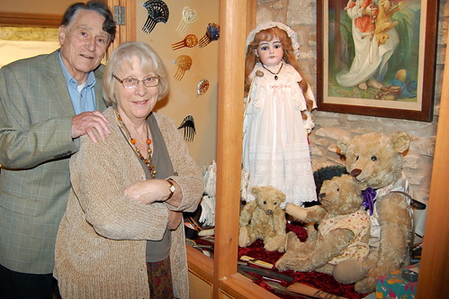 George and Barbara with some of the toys they are keeping for sentimental reasons: Henrietta and Wellington (back) with fellow Steiff bears Ashby and Farnell