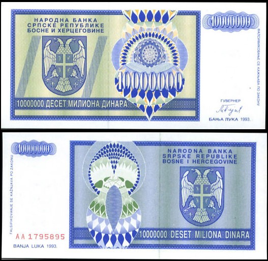 10 milónov dinárov Bosna a Hercegovina 1993, Pick 144